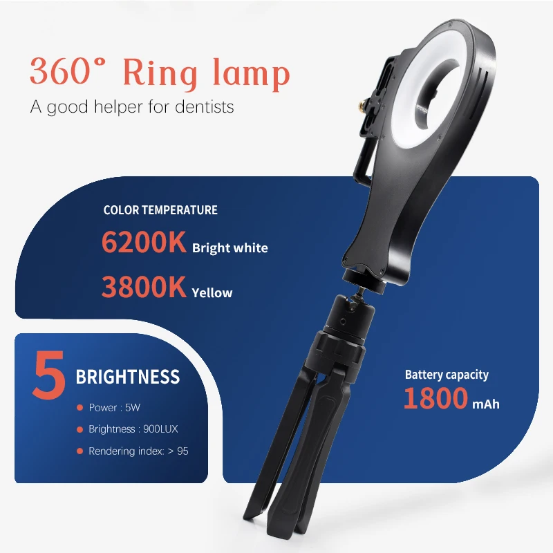 JUMTOP Dental Photography Ring Light, Adjustable Color Temperature and Brightness, Intraoral Filling Lamp