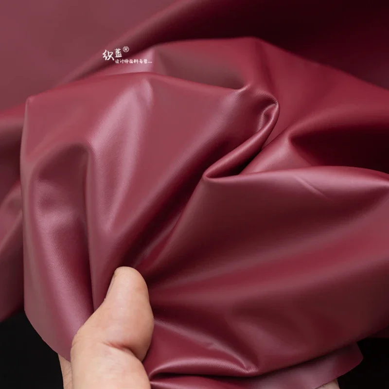 Wine Red PU Leather Fabric Matte Four Sided Elasticity Lambskin for Clothing Designer Diy Sewing cloth By The Meter Material