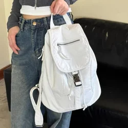 Xiuya-Sac à dos en cuir blanc pur pour femme, vintage, doux, lavé, style américain, style universitaire, grande capacité, nouveau sac de voyage