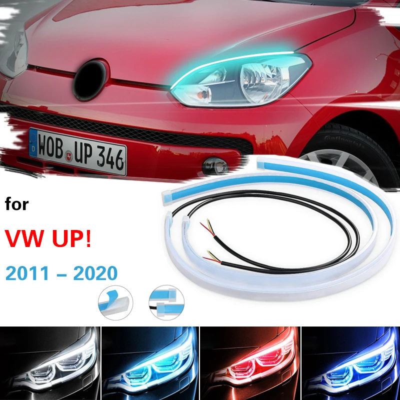 2PCS 30CM 45CM 60CM Red Yellow Switchback Flexible LED Strip DRL 12V Daytime Running light Headlight Backup For VW UP! 2011-2020