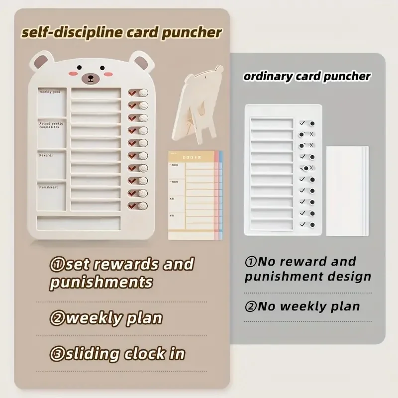 Kawaii Weekly Planning Book, Recompensa bonito e Punição Tarefas, Auto-Ajuda Arranjo Relógio, Table Notebooks, Crescimento