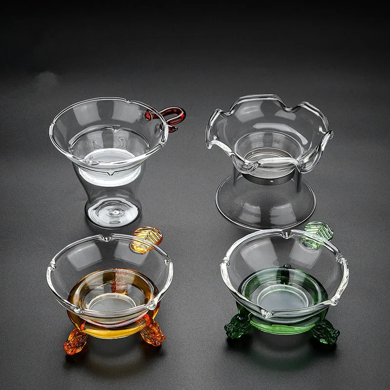 Glass Tea Strainer with Mesh Filter for Kung Fu Tea Set Pitcher - Premium Durable Heat Resistant Clear Easy Clean Tea Accessory