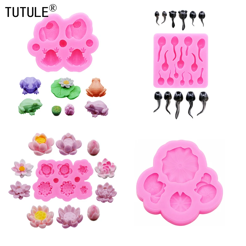 Frog lotus leaves micro landscape potted plants fish tank small Silicone Mold diy resin accessories Chocolate fondant Cake Mould