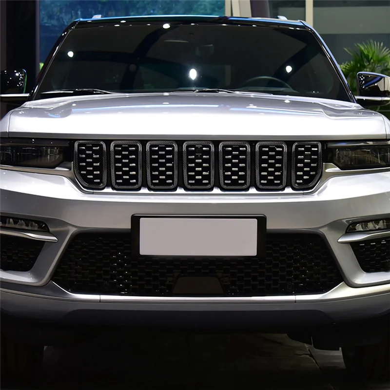 

AX94-Front Grill Mesh Inserts Grille Kit For Jeep Grand Cherokee 2022 Grand Cherokee L 2021-2022 Accessories ABS Carbon Fiber