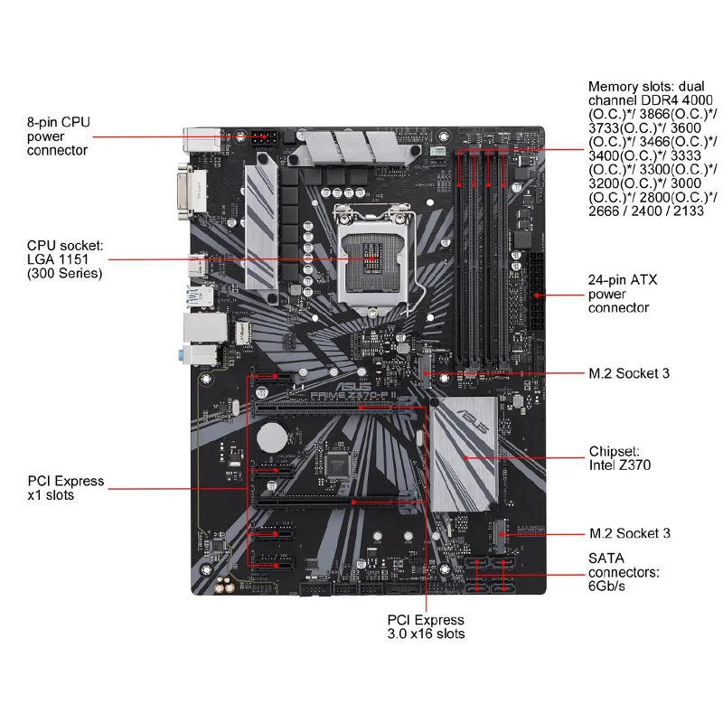 Imagem -02 - Placa-mãe Intel Asus-prime ii Lga 1151 Série 300 Hdmi Sata Gbps Usb 3.1 Atx Intel Z370