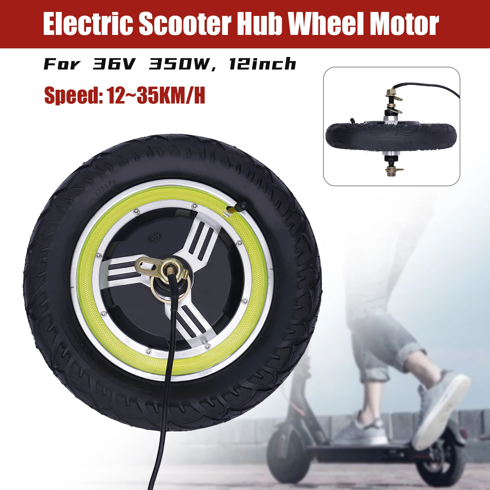 Electric Scooter E-Bike Hub Wheel Motor 48V 350W Brushless Non Gear 12inch Wheel