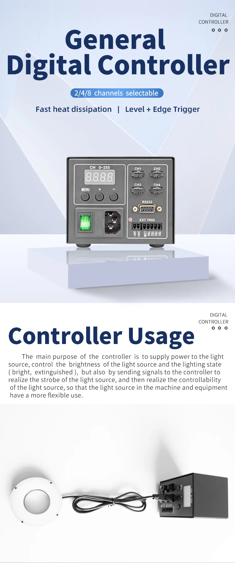 Imagem -02 - Led Visão Inspeção Iluminação Ajuste de Brilho Controlador Dedicado Fonte de Luz Canais 65w