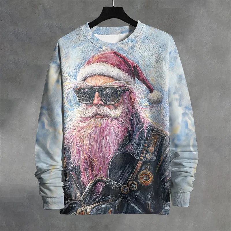 Funny Santa Claus Pattern Sweatshirts For Men Christmas 3D Printed Pullover Autumn Oversized O-Neck Hoodies Long Sleeves y2k Top