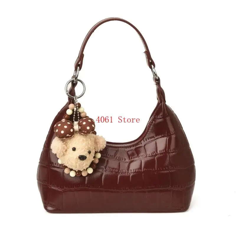 Elegant Underarm Bag Practical PU Leather Handbag Casual Office Shoulder Purse with Pendant For Various Occasion