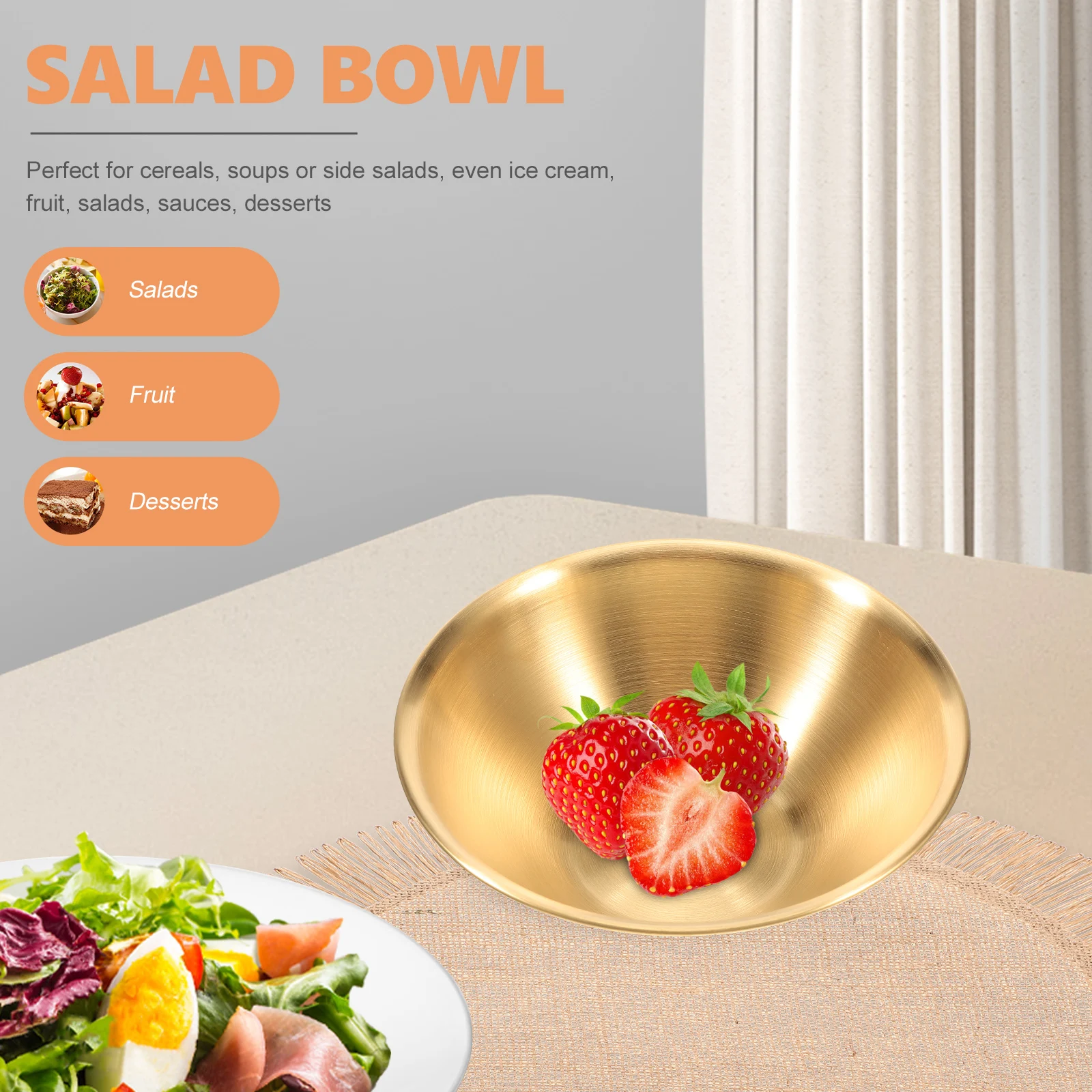 

2Pcs Stainless Steel Storage Bowls Lightweight Portable Kitchen Mixing Salad Food Bowl Set for Use