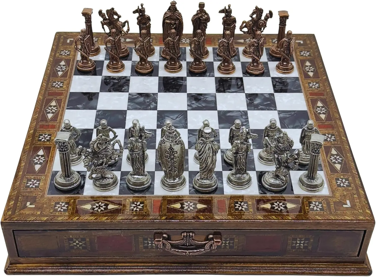 15’’ Chess Set with British Army Metal Chess Pieces, Luxury Storage Chess Board, for All Ages, Ideal for Father, (Black)