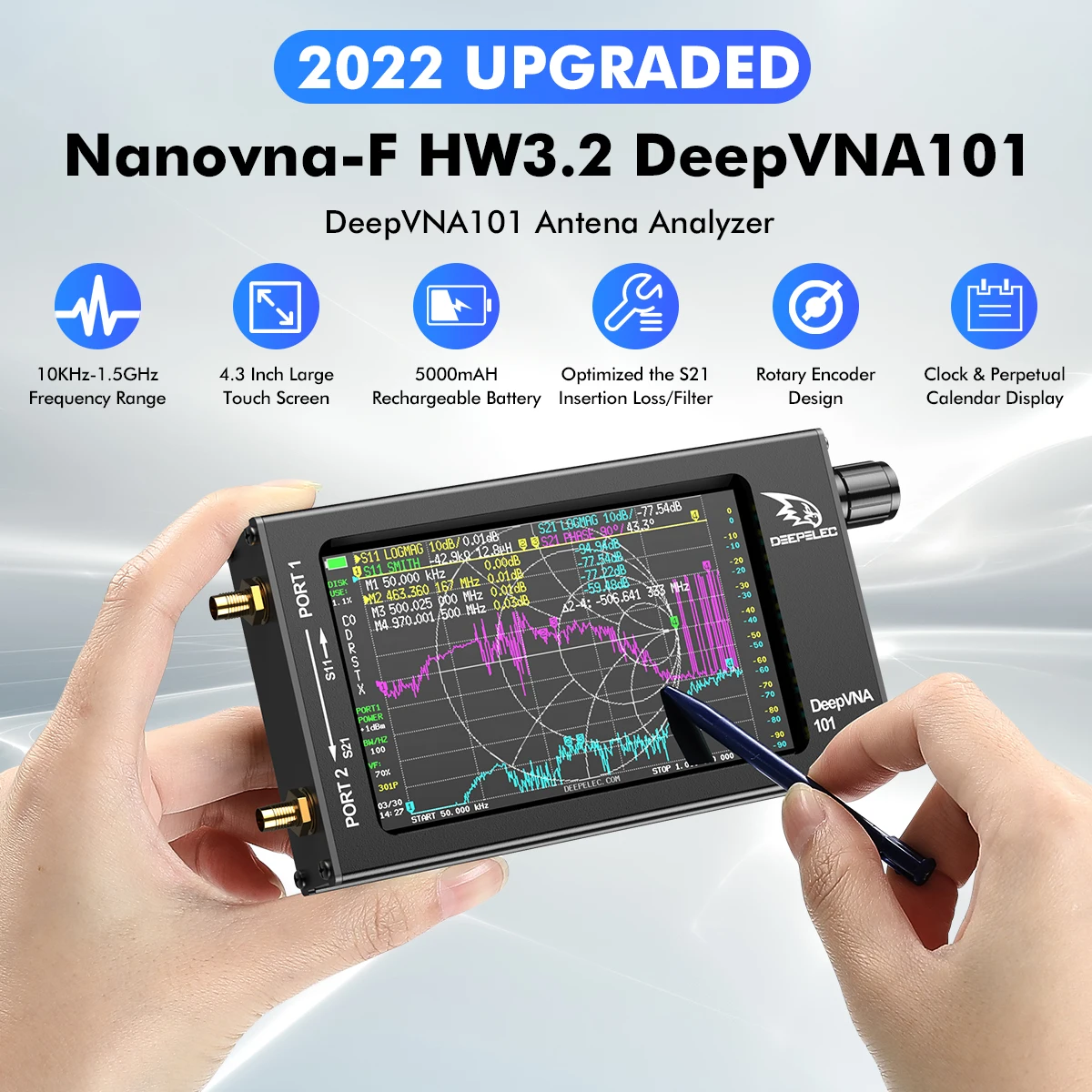 NanoVNA-F DeepVNA-101 Vector Network Analyzer 10k-1.5GHz SWR Meter VHF UHF Antenna Analyzer 4.3\