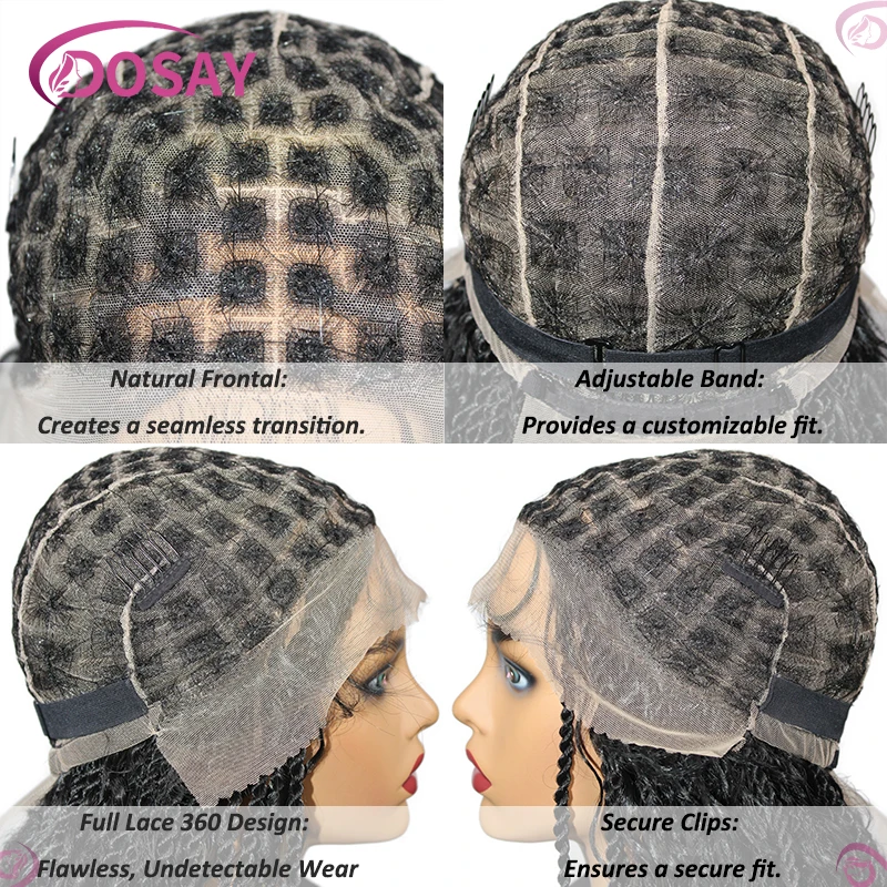 Perucas trançadas Boho Twist sintéticas para mulheres negras, perucas encaracoladas, trança de caixa sem nó, frente de renda, peruca de cabelo barata