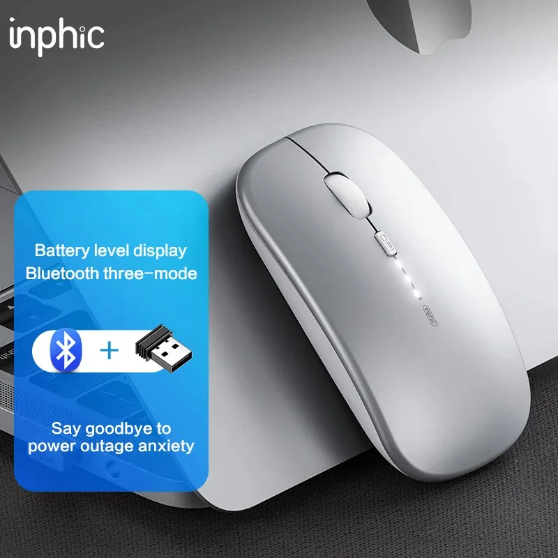 

INPHIC M1PRO Wireless Mouse, Rechargeable Silent Mouse, Bluetooth Three-mode Wireless Mouse, Power Display + TYPE-c Charging