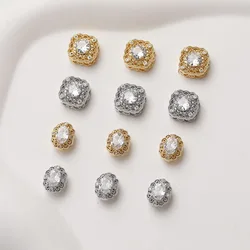 4PCS Brass Cubic Zirconia Spacer Bead Jewelry Making Bracelet Supplies Necklace DIY 14k Gold Plated Accessories