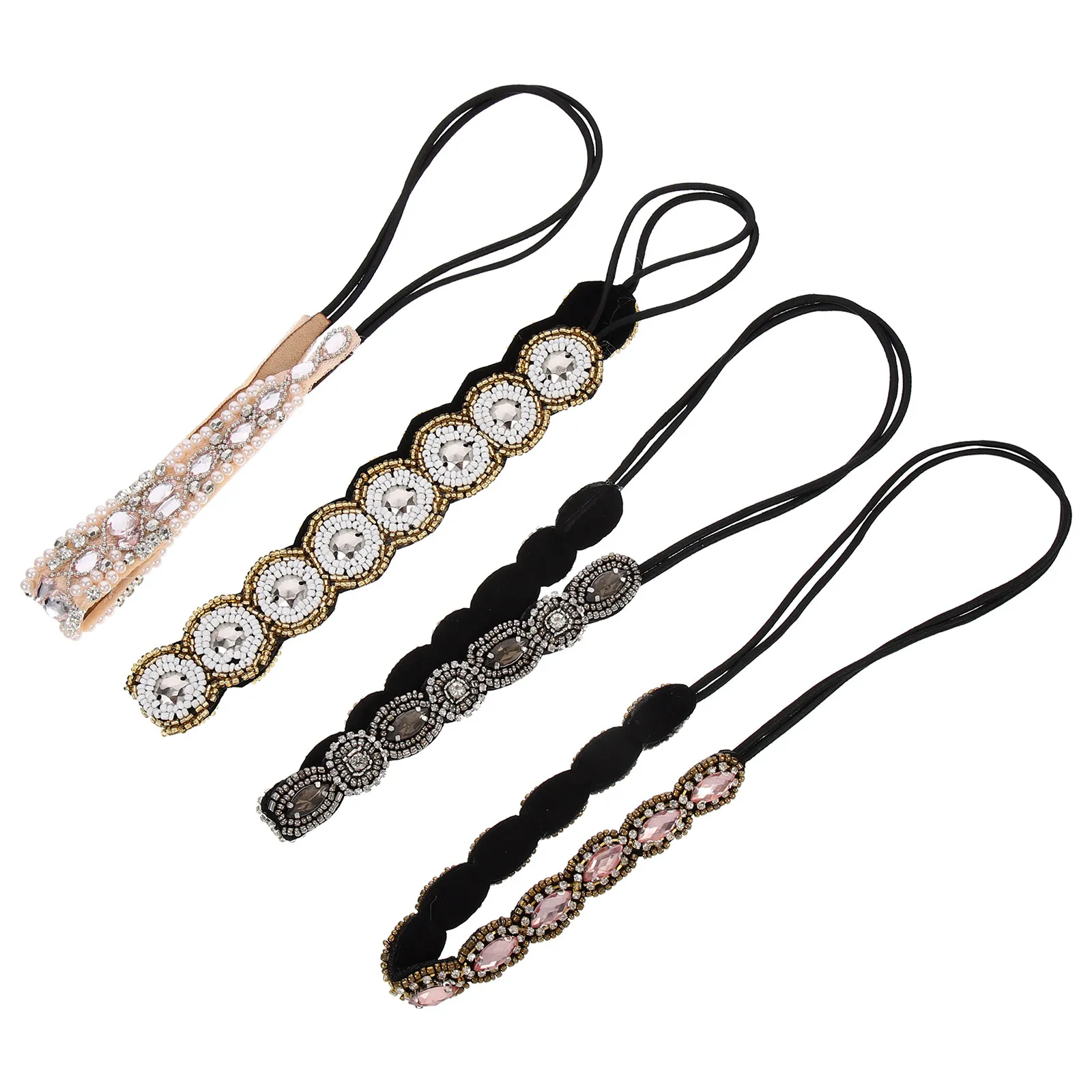 

Набор из 4 эластичных повязок для волос с бисером и стразами для женщин