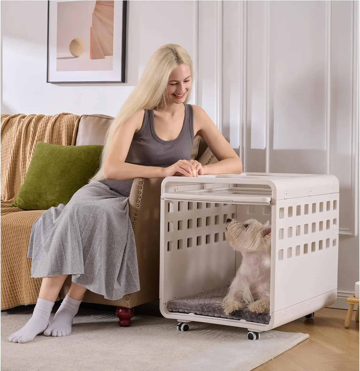 

Foldable Dog Crate Furniture, Acrylic Cage End Table for Small/Medium Dogs - Durable Modular Design