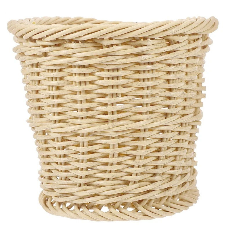 Woven Trash Can Rattan Storage Basket Small Round Pen Holder Wicker Hanging Pp Utensils Waste Bathroom Large Capacity-SPMI