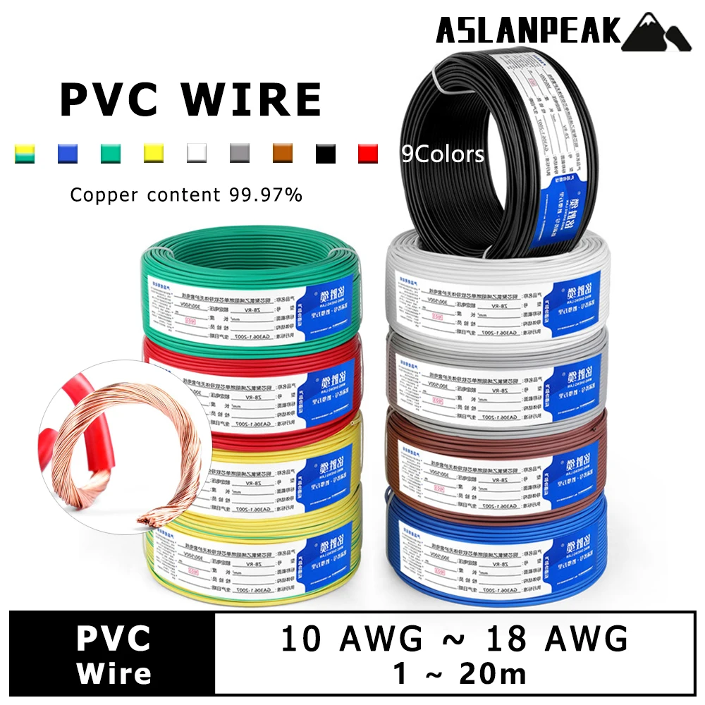 Cable eléctrico de PVC, cable de cobre fino, cables eléctricos, cable de cobre puro, cable para altavoces, audio, iluminación, LED, cable de extensión para coche, motor.