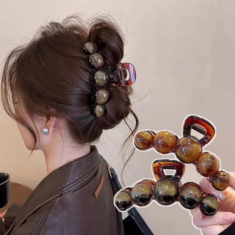 

Vintage Gradient Beaded Hair Claw For Women Simple Geometric Plastic Hairpin Shark Clip Hair Clip Hair Accessories
