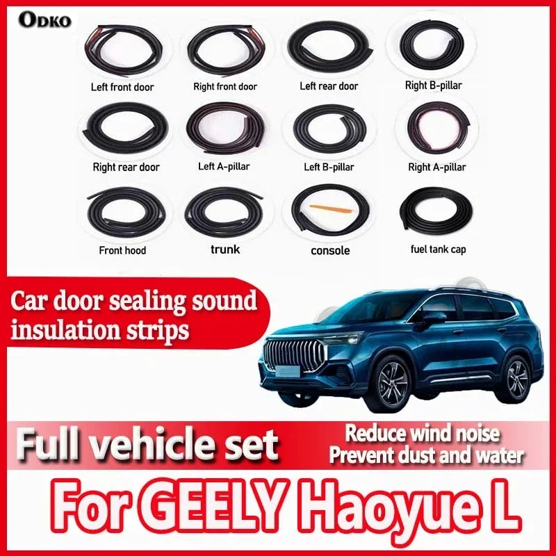 For GEELY Haoyue L Car Door Seal Strip Rubber Noise Insulation Dustproof Seal Strip Not easy to Fall off Car Accessories 12Pcs