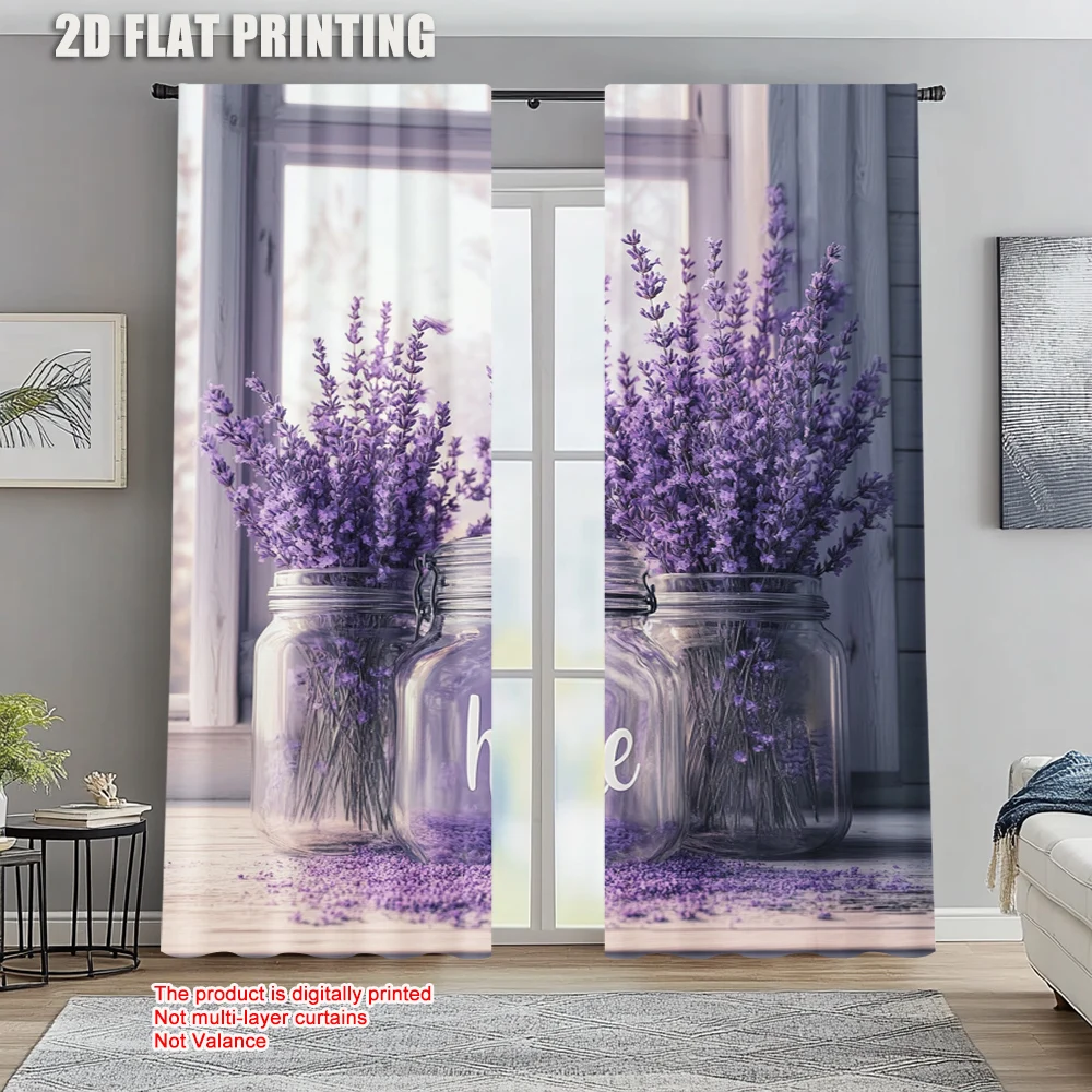 

2pc, Window Curtains Lavenders in Jars Fabric,Without Electricity Festive Holiday for Indoor Celebrations, Room Decor