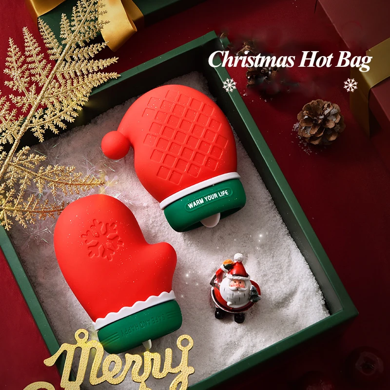 

Eary Christmas Hand Warmer Hot Water Bottle Filling Water Silicone Mini Warm Water Bag Festival Gift for Student Children Friend
