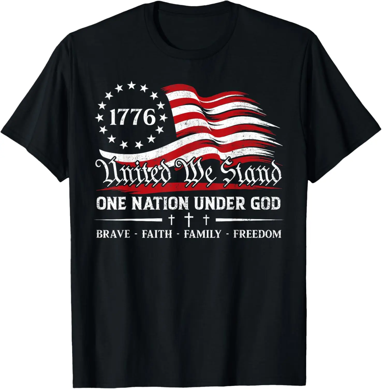 One Nation Under God US Flag Patriotic Christian 4Th Of July T-Shirt 100% Cotton T-Shirt: Soft, Quick-Drying, Versatile, Unisex Short-Sleeve Top for Sports and Casual Wear