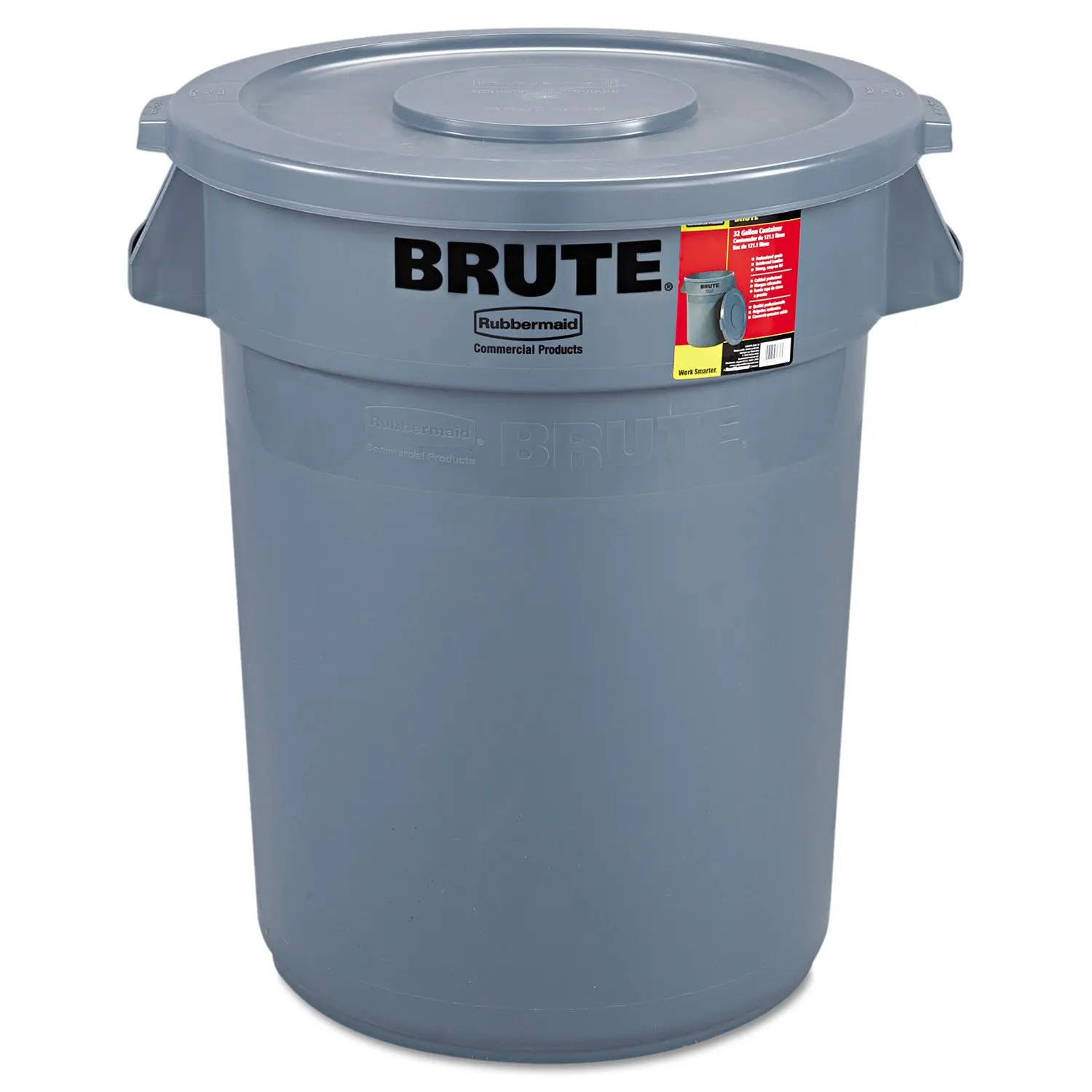 Commercial 863292GRA Brute Container All-Inclusive, Round, Plastic, 32 gal, Gray