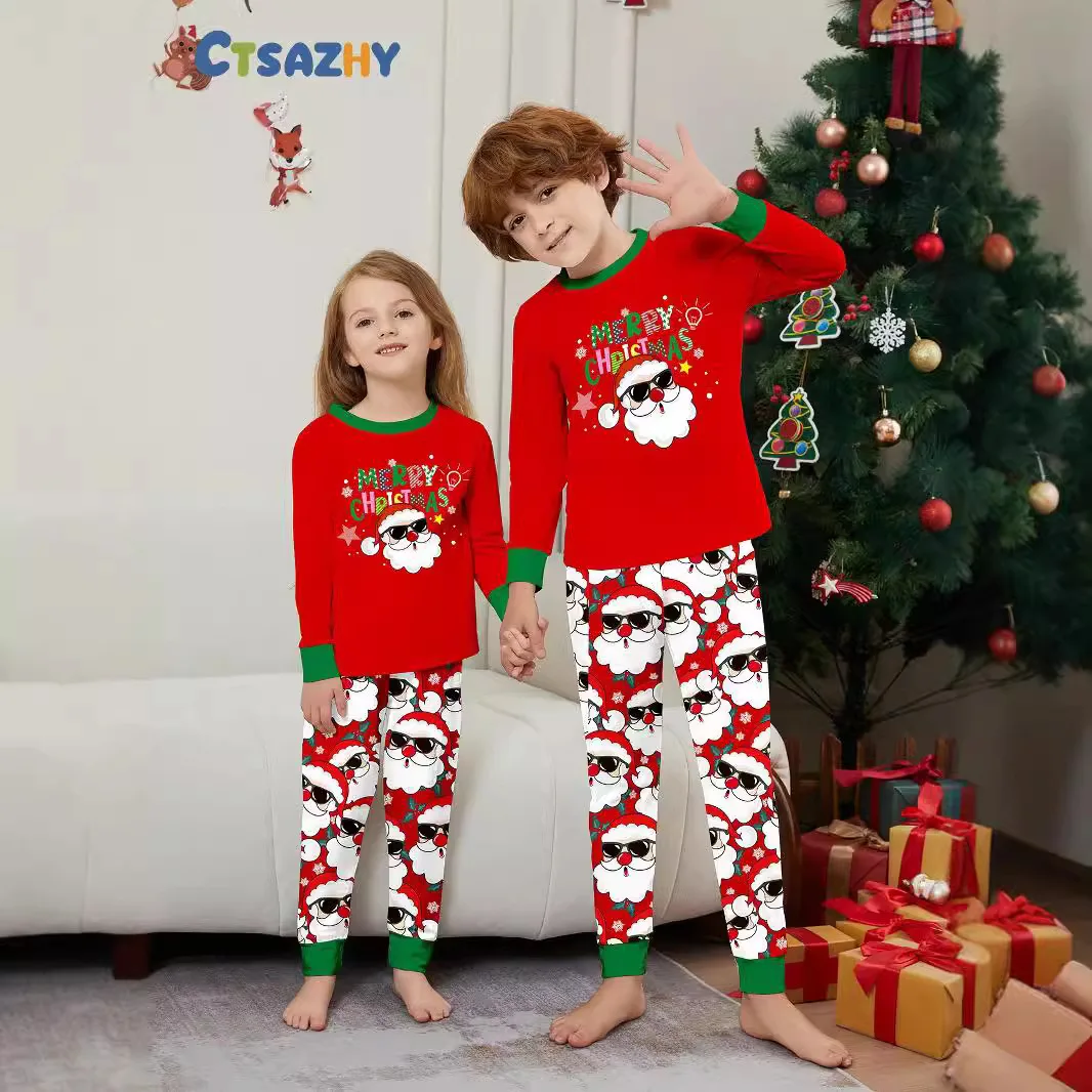 2026 Christmas pajamas family matching clothing, 2-piece set of pajamas for mom, Dad and children,, 3-18-month-old baby jumpsuit