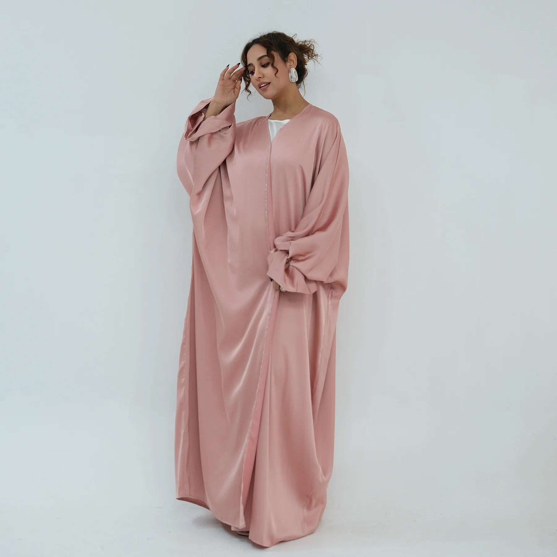 

Muslim Satin Abaya For Women Open Front Cardigan Jalabiya Kimono Eid Ramadan Dress Loose Caftan Party Long Robe Vestido Largos