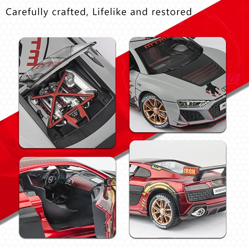 Neue 1:24 Simulation Für Audi R8 Racing Auto Modell Sound Und Licht Zurückziehen Spielzeug Auto Jungen Sammlung Dekoration Geschenk