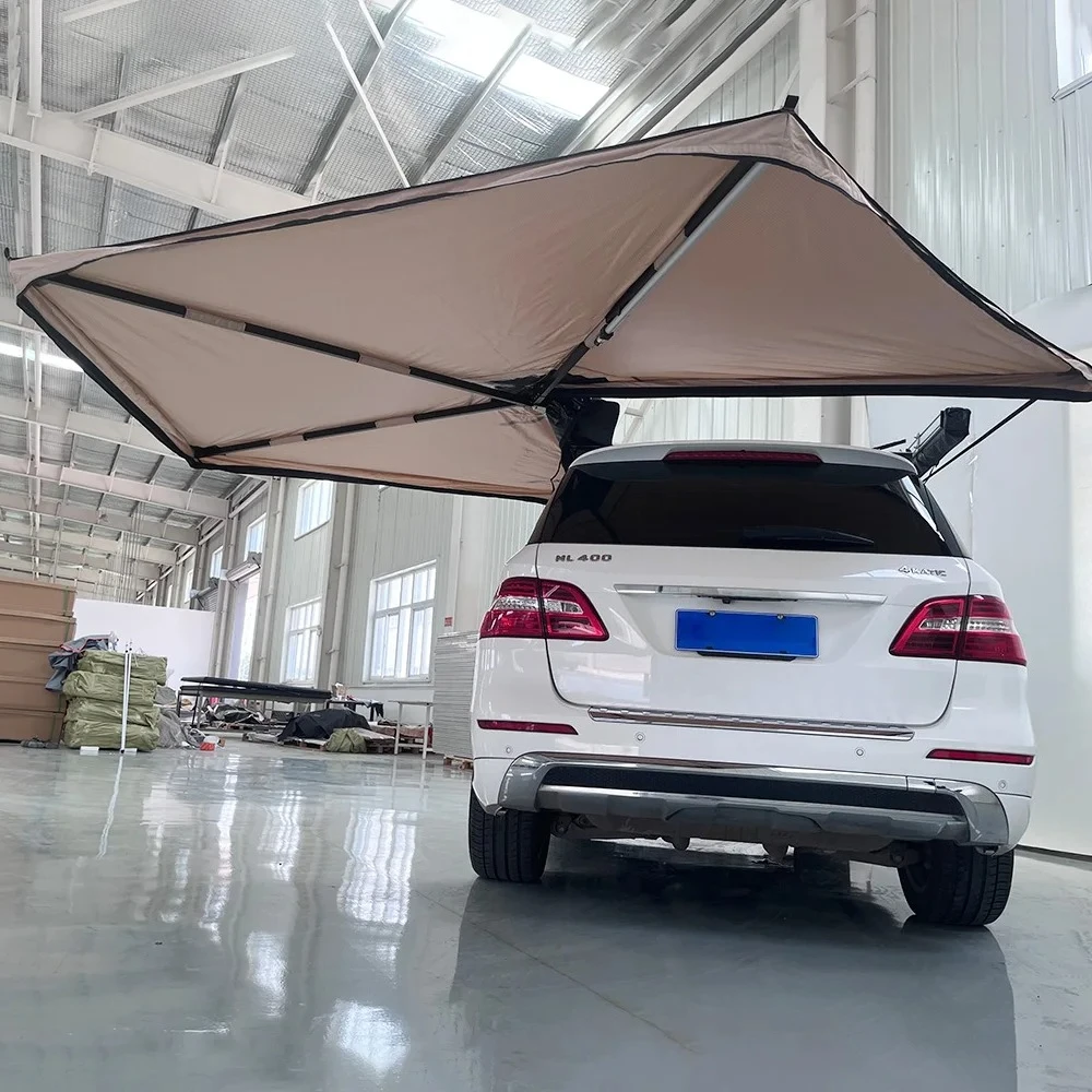 

Custom OEM Factory Quick Open Retractable Waterproof Folding Outdoor Camping Foxing 270 Degree Freestanding Awning