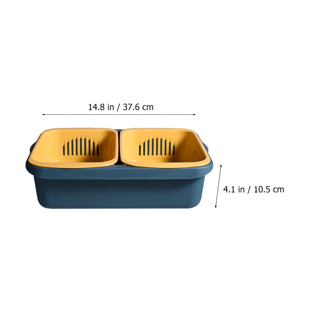 

Vegetable Drainer Basket Kitchen Blue Storage Container Double Layer Fruit Household Food Preservation Drainage Box Washing
