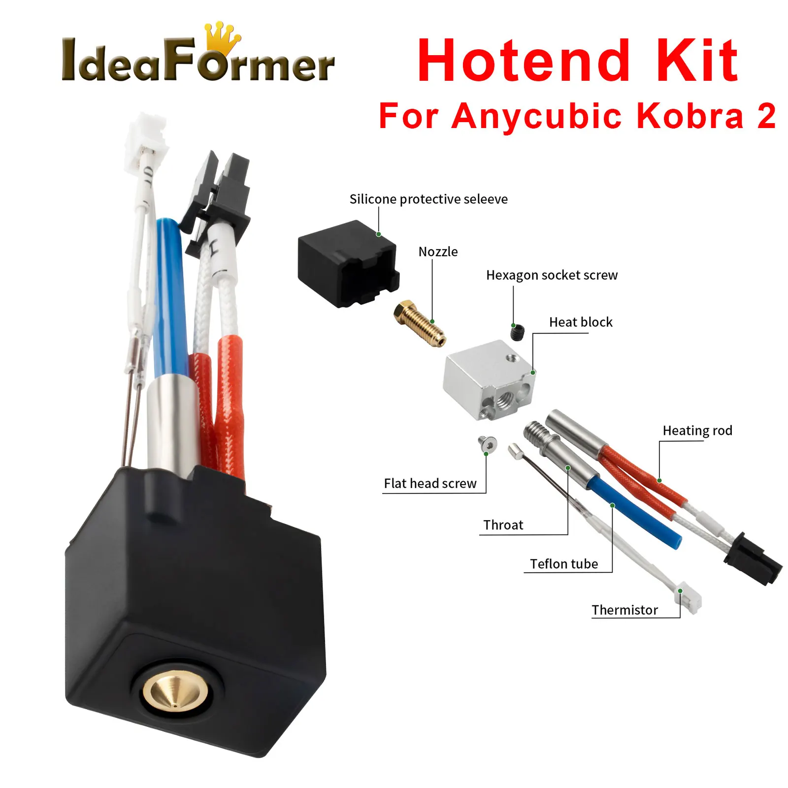 For Anycubic Kobra 2 Hotend Kit, Thermistor Heater Cartridge 0.4mm Print Hot end For Kobra2 Plus/ Kobra2 Pro/ Kobra2 Neo/ Kobra2