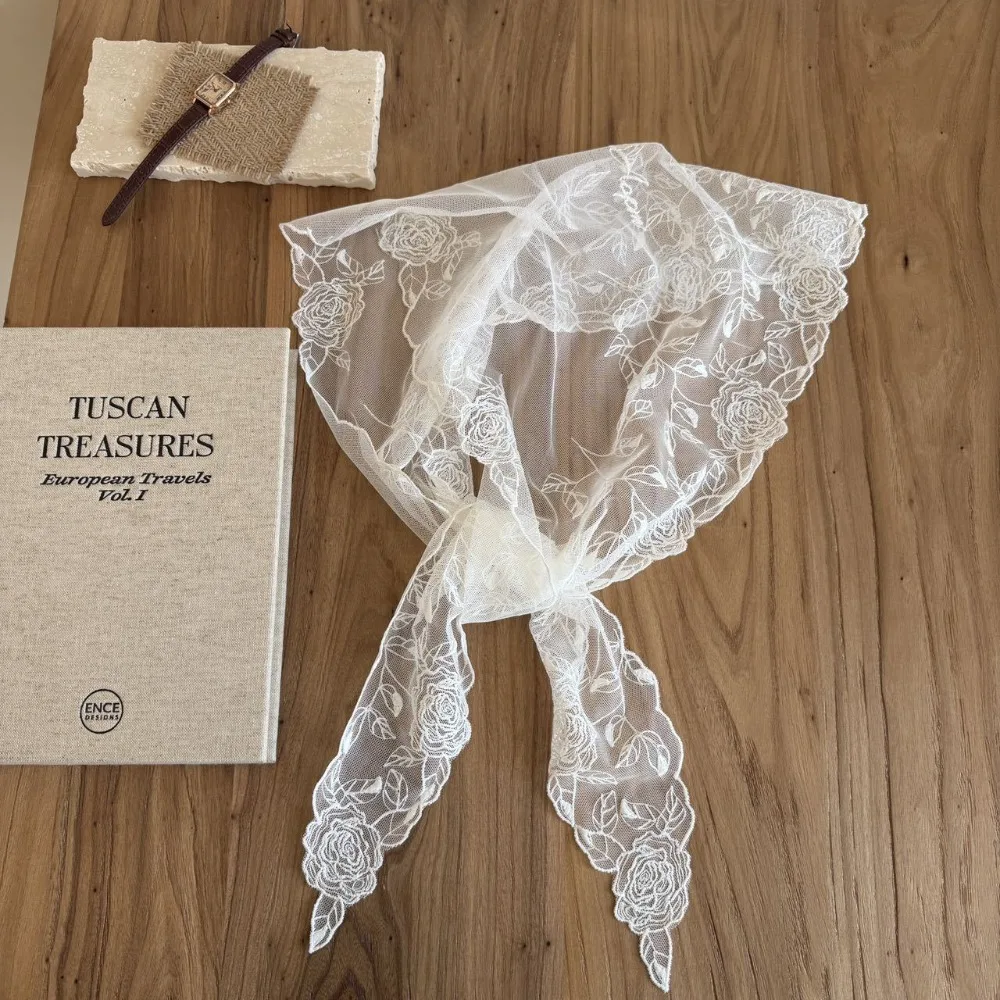 

Breathable Mesh Rose Scarf Three-Dimensional Rose Triangle Shape Triangle Scarf Lightweight Lace Design Mesh Headscarf Women