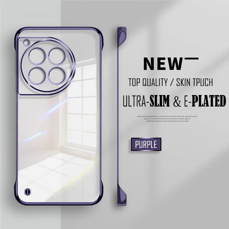 Plated Transparent Slim Frameless Phone Case For Oneplus 13 13R 12 12R 11 11R 10T 10R 10 Pro Lens Protection Plating Back Cover