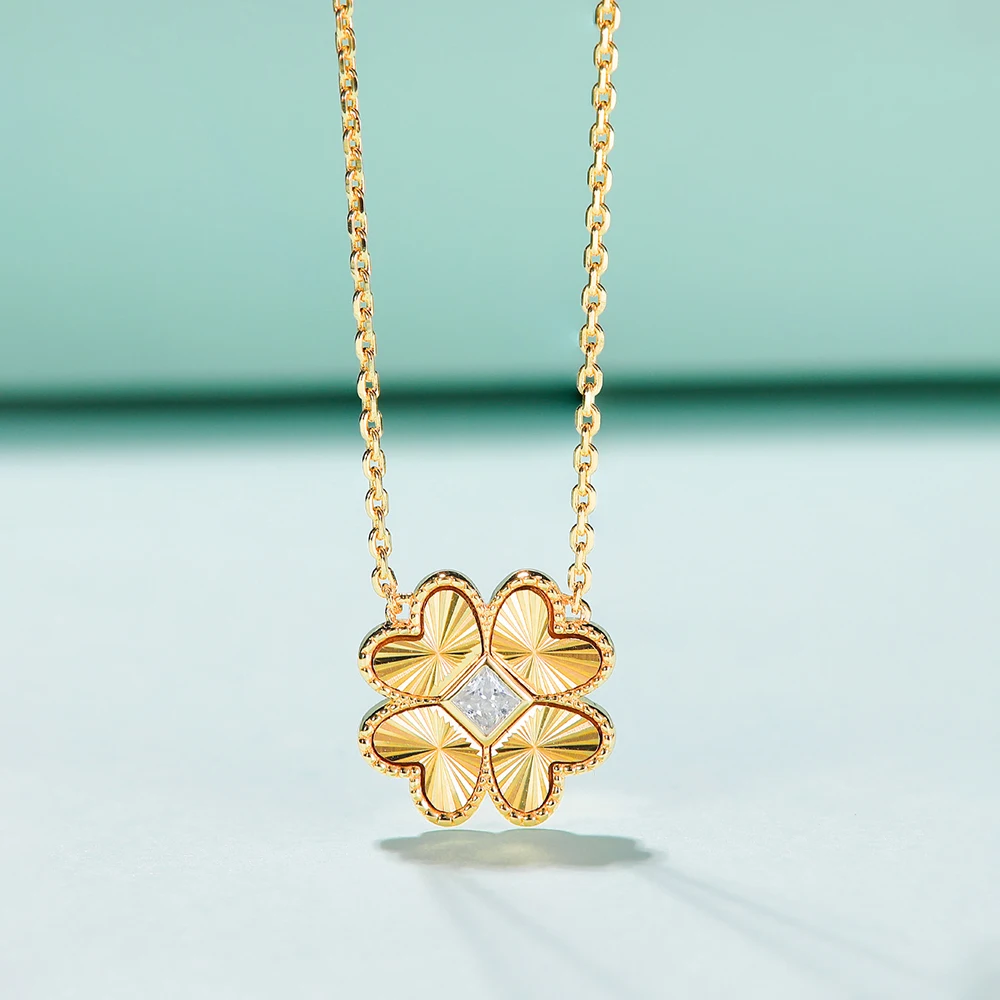 

ANDH четыре лепесткового сердца кулон ожерелье для женщин 18 К позолоченное ожерелье принцессы сверкающее муассанитовое ожерелье роскошные ювелирные изделия подарок