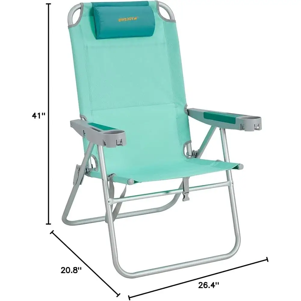 Oversized Beach Chair 5-Position Adjustable Ergonomic Folding Backpack Chair High Back Support Durable Portable Beach Lounger