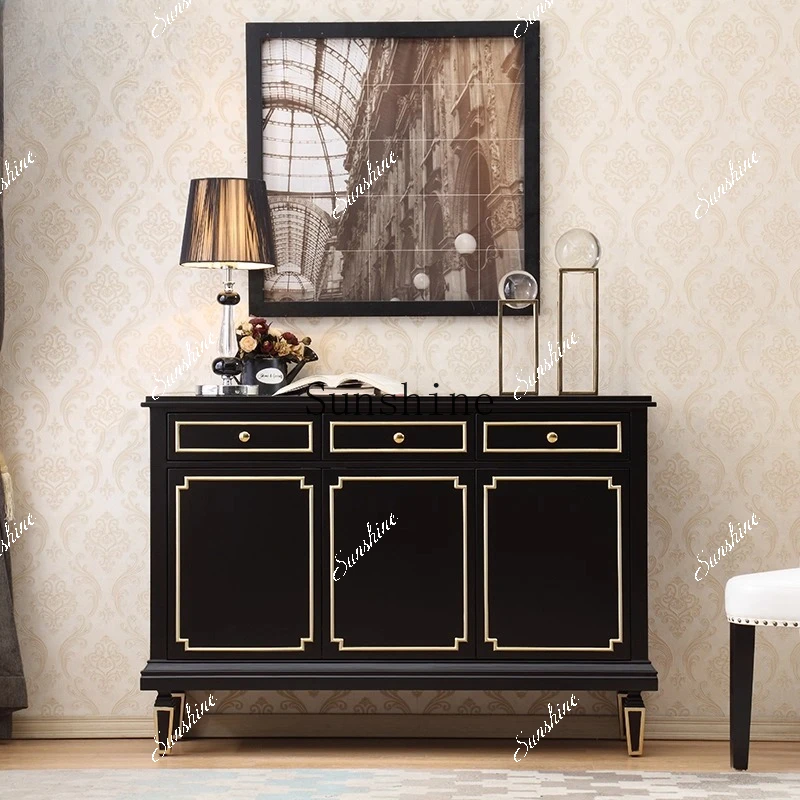 Neoclassical black gold-painted entrance cabinet, simple dining side cabinet in living room  FT