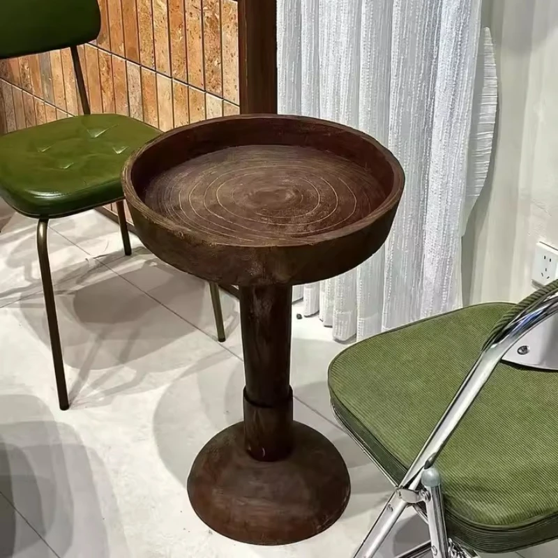 ti-Wabi Coffee Table Vintage Solid Wood Side Tables for Homestay Rustic Nightstand with Organic Texture Minimalist Tea Table-