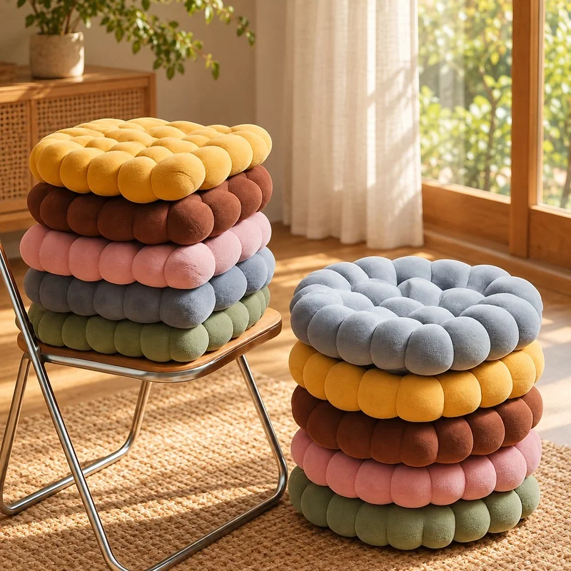 Large Plush Biscuit Cushion for Floor Chairs, Soft and Comfortable Seat Pad with Lumbar Support, Decorative Cozy Pillow