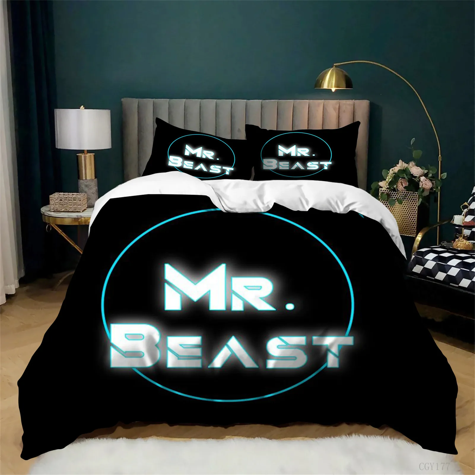 

Комплект постельного белья Mr Bea-st из 3 предметов: мягкий легкий пододеяльник с изображением кошки-молнии на молнии