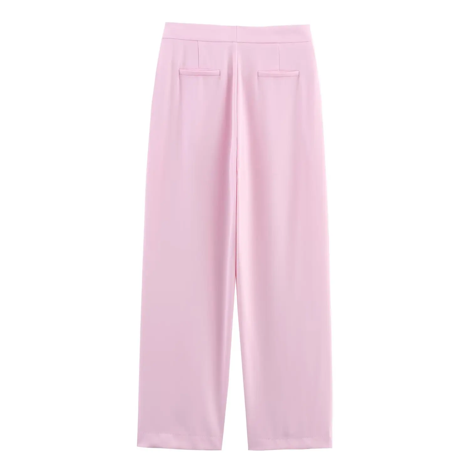 2025 Women's Pink Suit Suit Lapel Long Sleeve Single Breasted Blazer + Fashionable High Waisted Pocket Zip Trousers