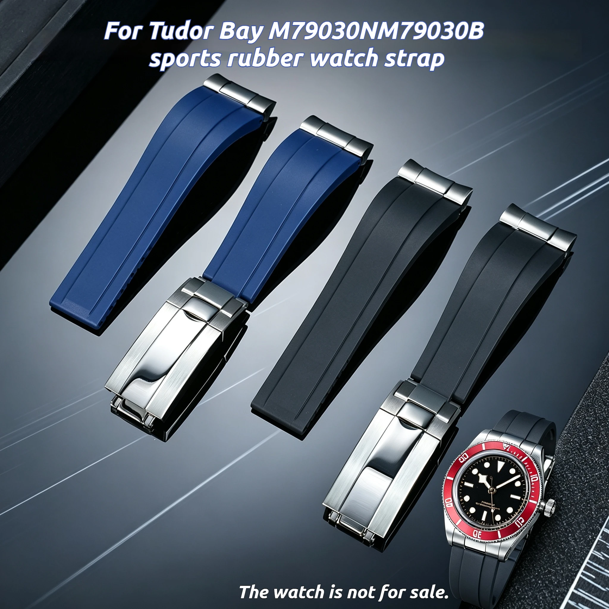 Sport Rubber Watch Strap For Tudor Black Bay M79230R M79363N Metal Curved End Replacement Watch Band Deployment Clasp 20 21 22mm
