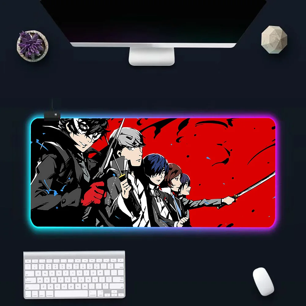 Imagem -05 - Anime Game Persona Rgb Mousepad Teclado pc Gamer Led Brilhante Mouse Pad Borracha Gaming Computer Mausepad