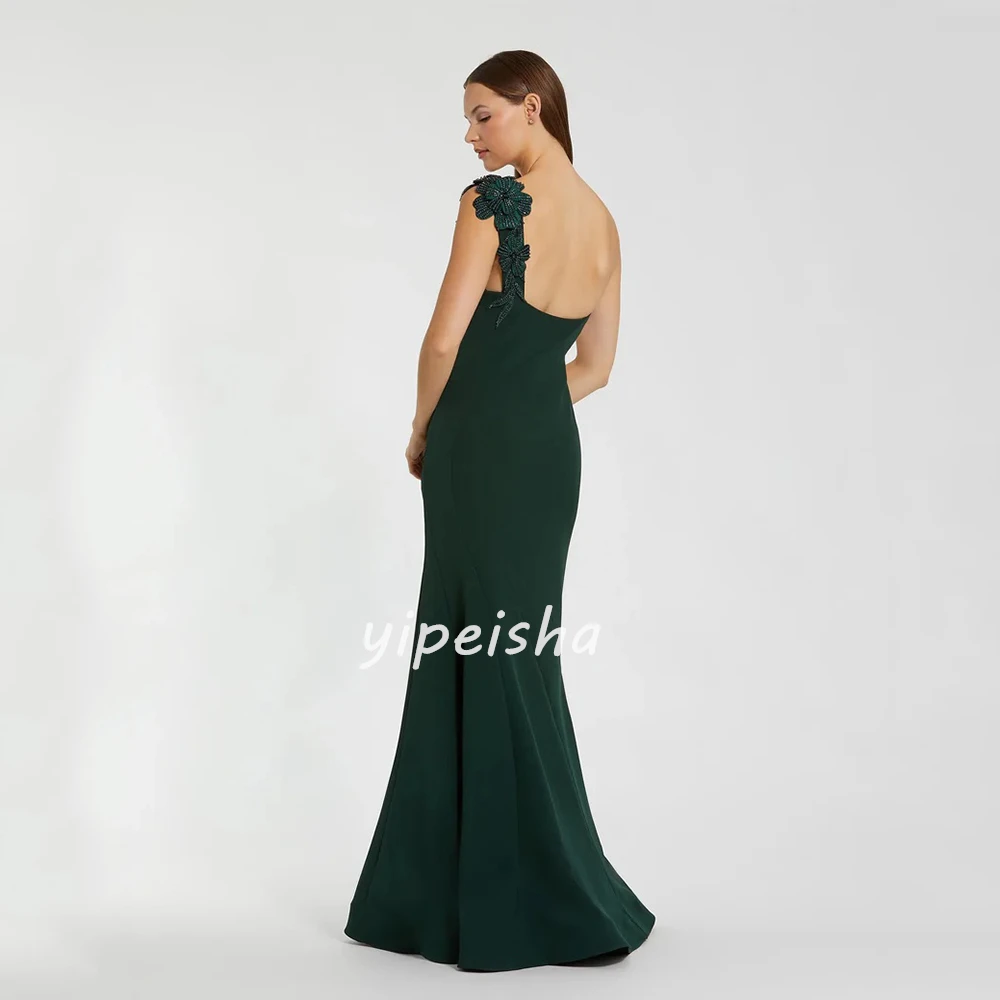 Personalizado moda clássico jérsei artesanal flor lantejoulas sereia vestidos longos de um ombro sob medida vestidos de ocasião formal