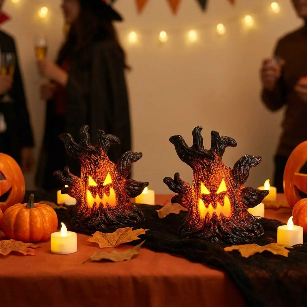 Resin Halloween Monster Tree Light Ornament Mini Tree Stump Glow Effect Scary Tree Stump Lamp Simulated Tree Freaky