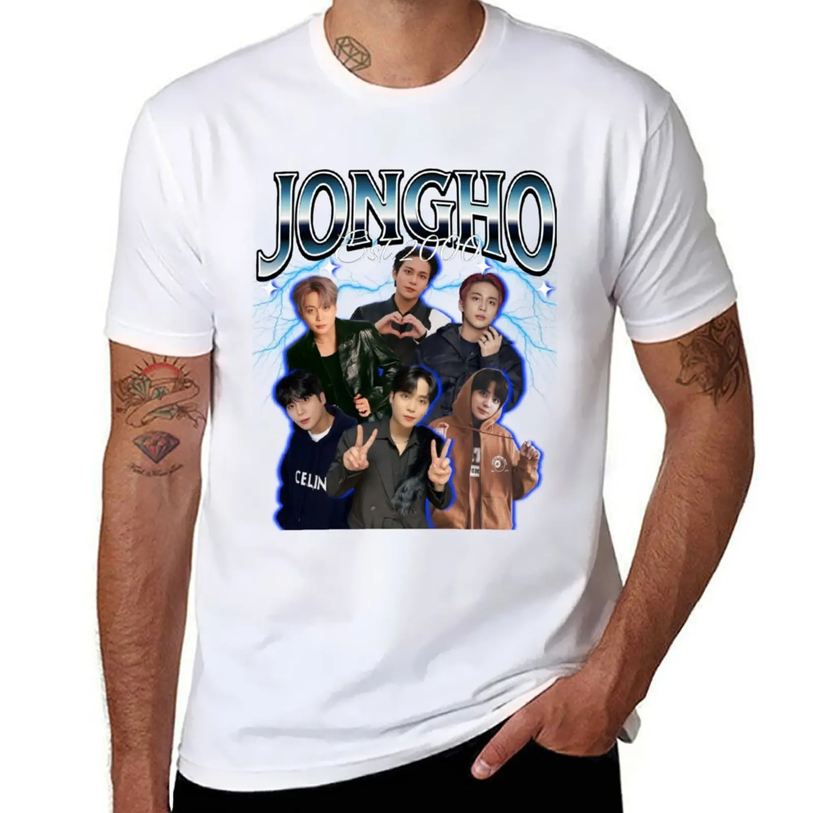 

Jongho 90s T-Shirt t shirt man plain cotton tshirt 100% T-Shirt