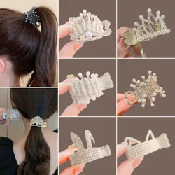 2023 New Angel Wings High Ponytail Grip Clip Korea Rhinestone Pearl Metal Hair Clip Hair Fixing Tools Girls Hair Ornaments